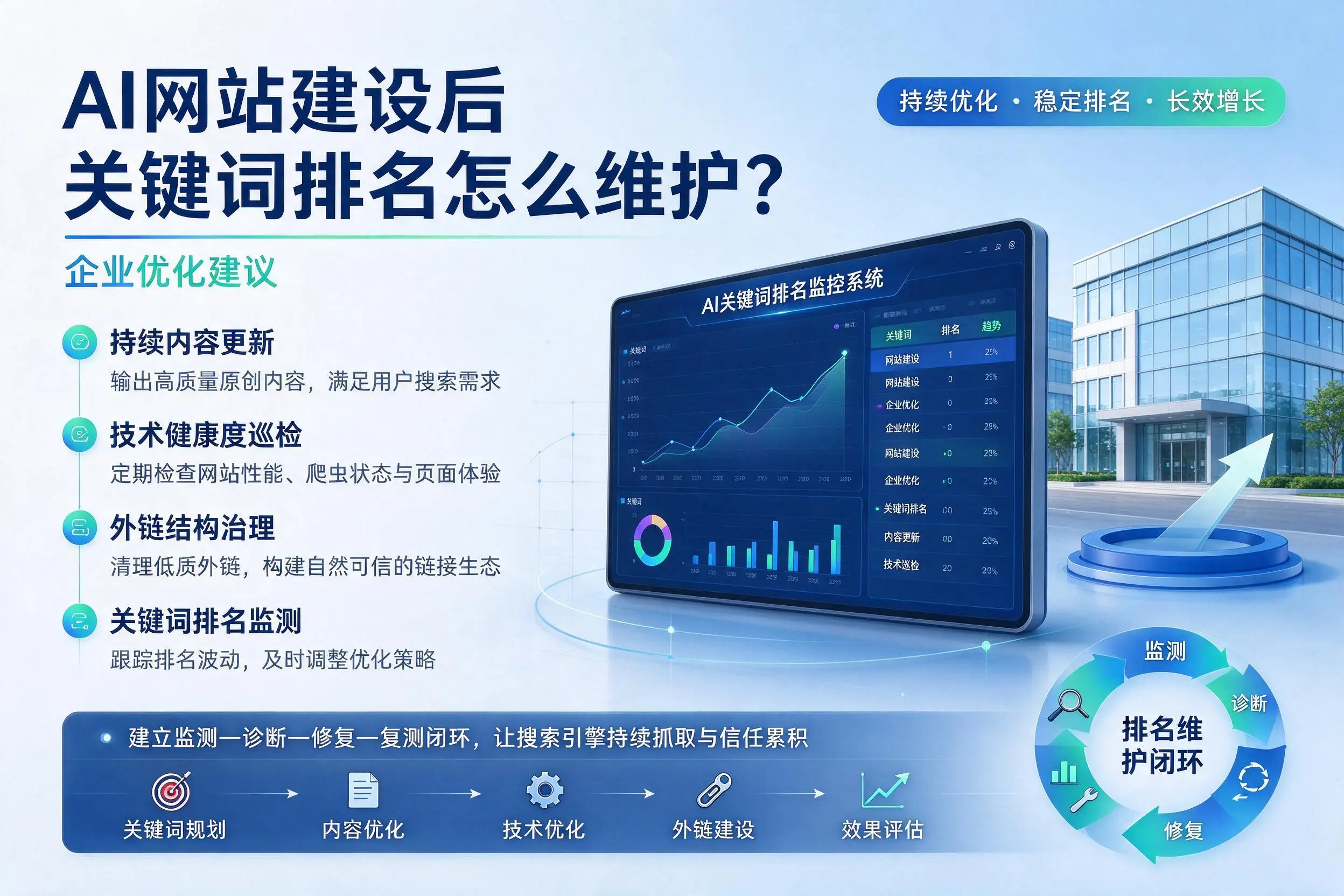 AI网站建设后关键词排名怎么维护？漯河企业优化建议