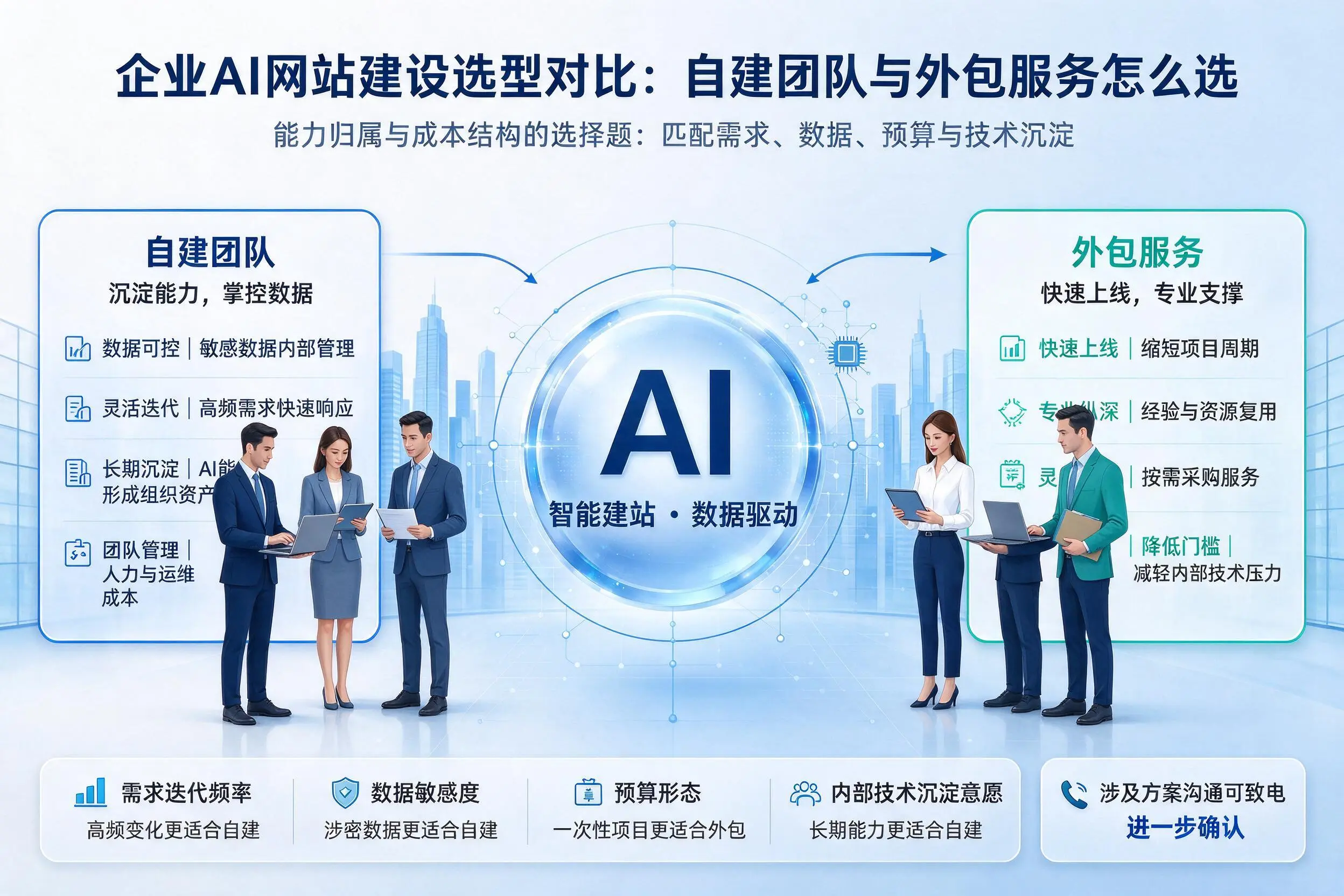 漯河企业AI网站建设选型对比：自建团队与外包服务怎么选